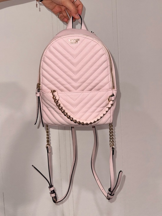 Victoria's Secret Handbags - Victoria's Secret Pale Pink Quilted Mini Backpack with Gold Chain